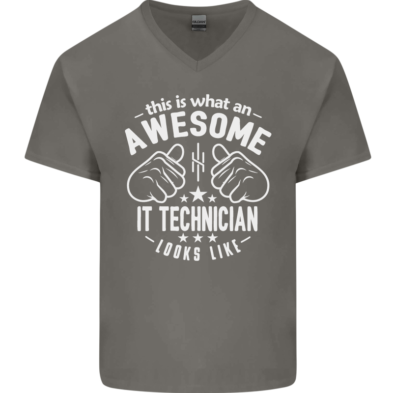 An Awesome IT Technician Looks Like Mens V-Neck Cotton T-Shirt Charcoal