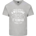 An Awesome IT Technician Looks Like Mens V-Neck Cotton T-Shirt Sports Grey