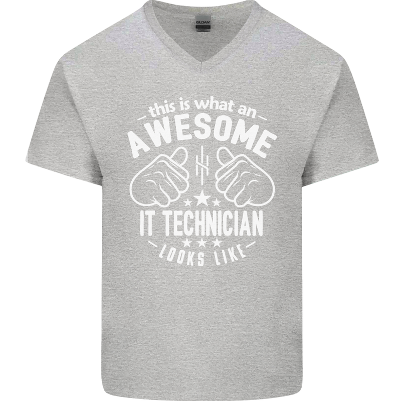 An Awesome IT Technician Looks Like Mens V-Neck Cotton T-Shirt Sports Grey