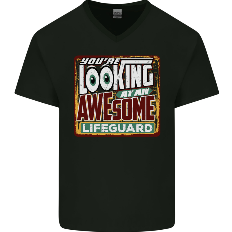 An Awesome Lifeguard Mens V-Neck Cotton T-Shirt Black