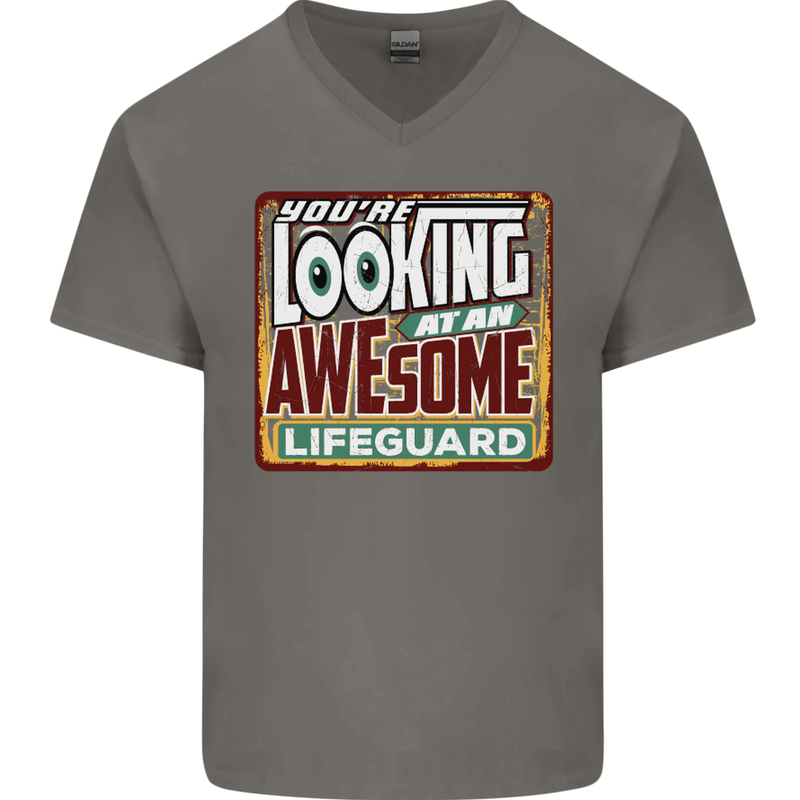 An Awesome Lifeguard Mens V-Neck Cotton T-Shirt Charcoal