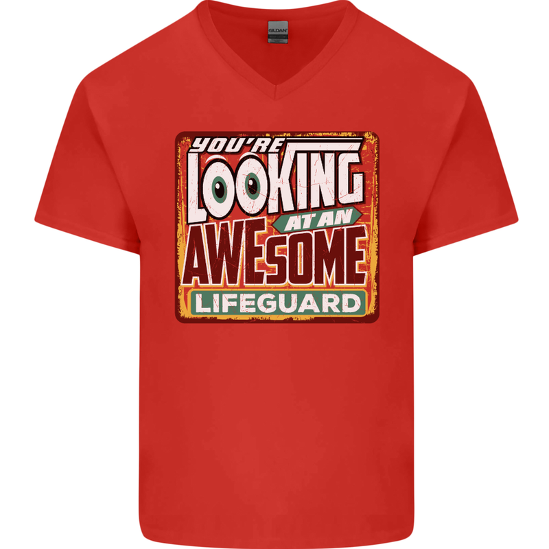An Awesome Lifeguard Mens V-Neck Cotton T-Shirt Red