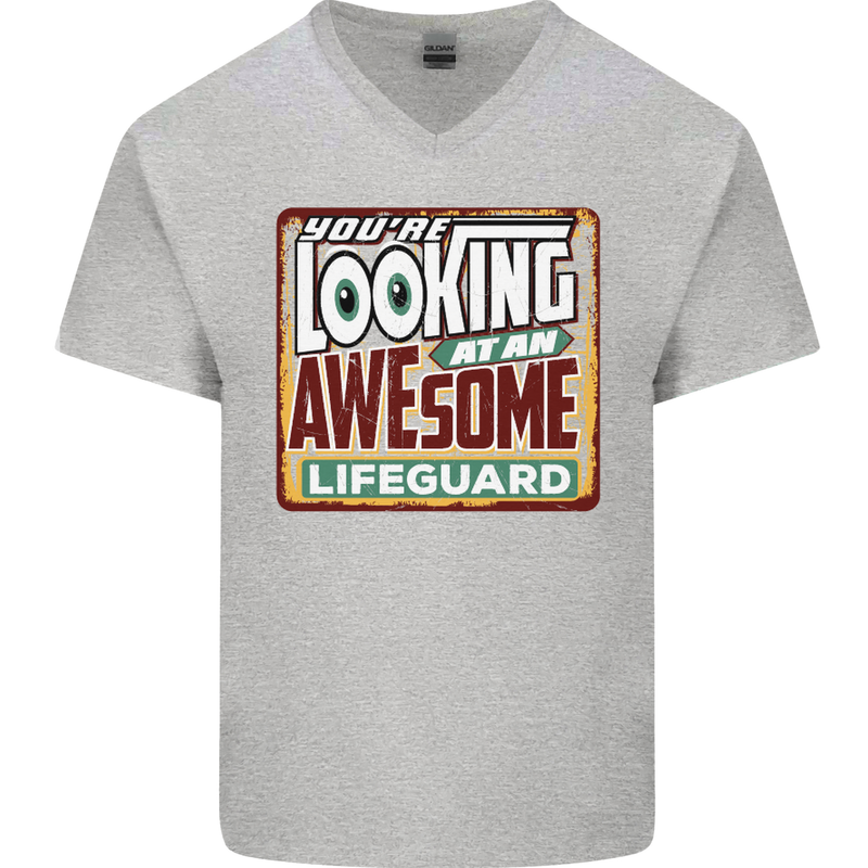 An Awesome Lifeguard Mens V-Neck Cotton T-Shirt Sports Grey