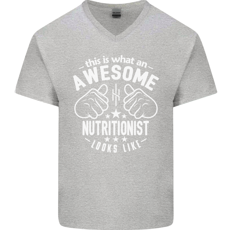 An Awesome Nutritionist Looks Like Mens V-Neck Cotton T-Shirt Sports Grey