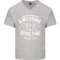 An Awesome Personal Trainer Looks Like Mens V-Neck Cotton T-Shirt Sports Grey