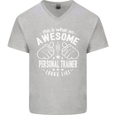 An Awesome Personal Trainer Looks Like Mens V-Neck Cotton T-Shirt Sports Grey