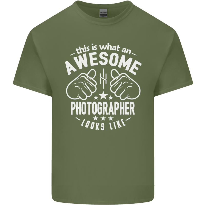 An Awesome Photographer Looks Like Mens Cotton T-Shirt Tee Top Military Green