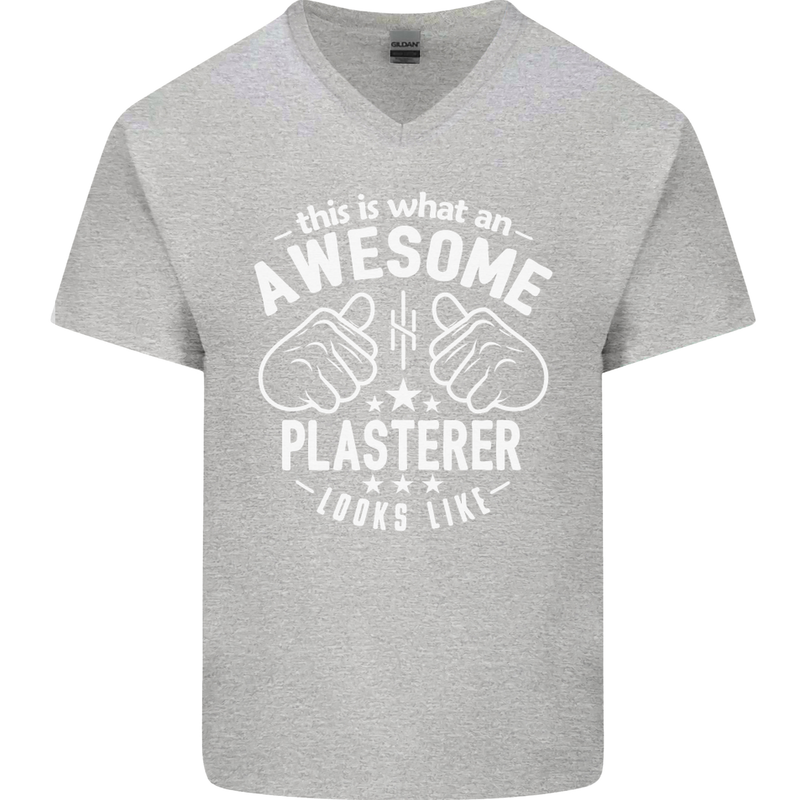 An Awesome Plasterer Looks Like Mens V-Neck Cotton T-Shirt Sports Grey