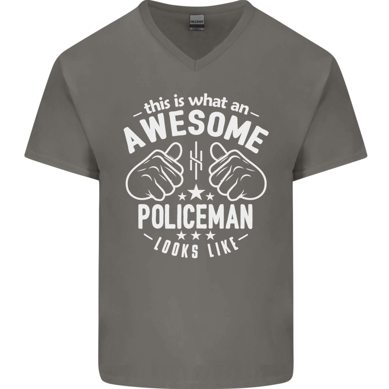 An Awesome Policeman Looks Like Mens V-Neck Cotton T-Shirt Charcoal