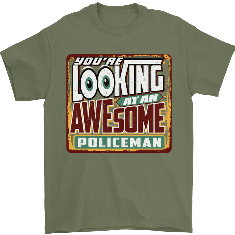 An Awesome Policeman Mens T-Shirt Cotton Gildan Military Green