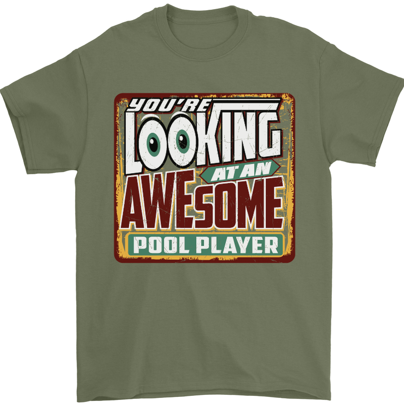 An Awesome Pool Player Mens T-Shirt Cotton Gildan Military Green