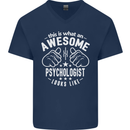 An Awesome Psychologist Looks Like Mens V-Neck Cotton T-Shirt Navy Blue