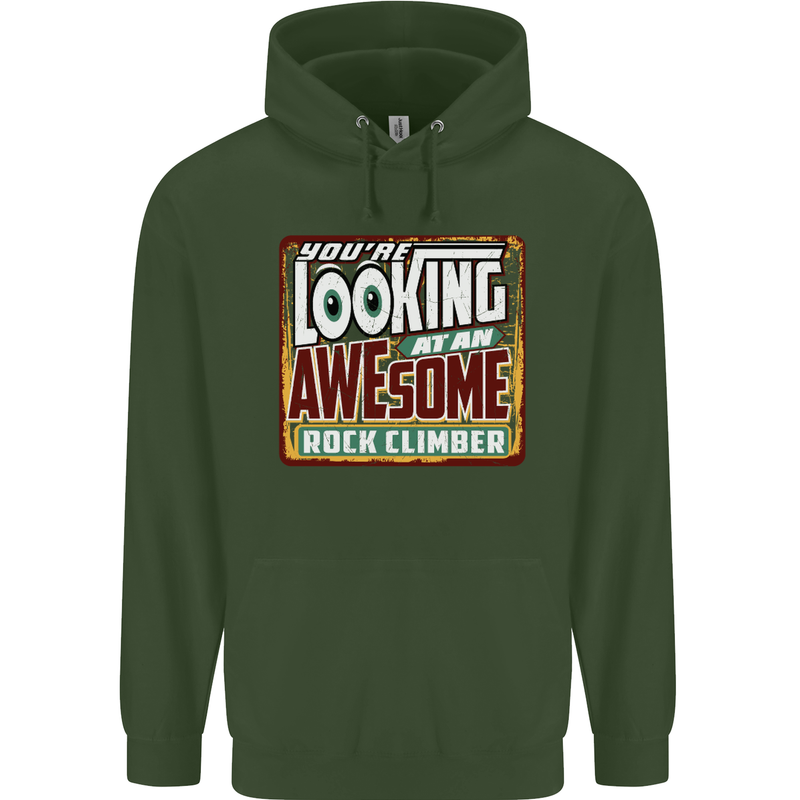 An Awesome Rock Climber Childrens Kids Hoodie Forest Green