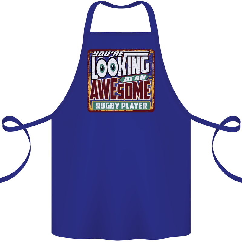 An Awesome Rugby Player Funny Union Cotton Apron 100% Organic Royal Blue