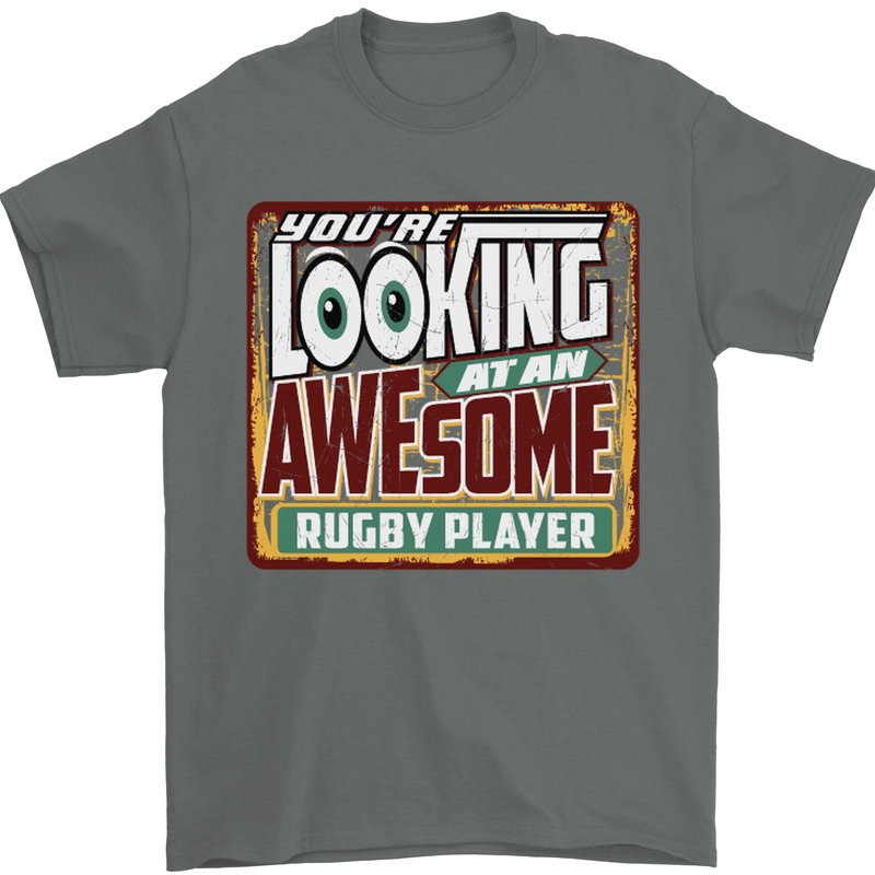An Awesome Rugby Player Funny Union Mens T-Shirt Cotton Gildan Charcoal
