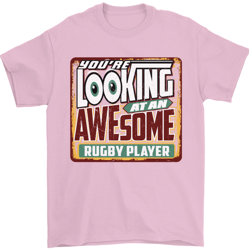 An Awesome Rugby Player Funny Union Mens T-Shirt Cotton Gildan Light Pink