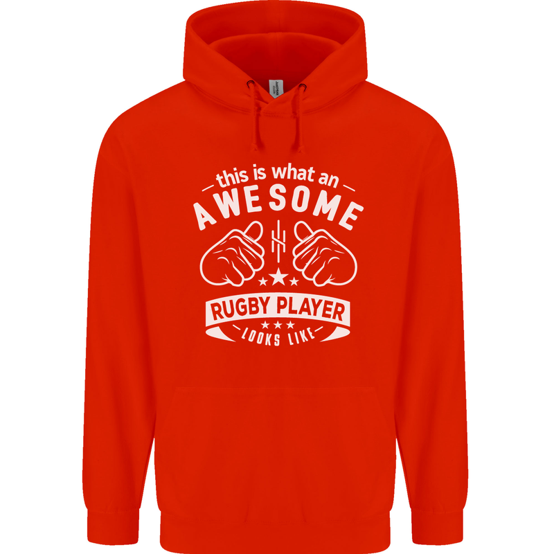 An Awesome Rugby Player Looks Like Union Mens 80% Cotton Hoodie Bright Red
