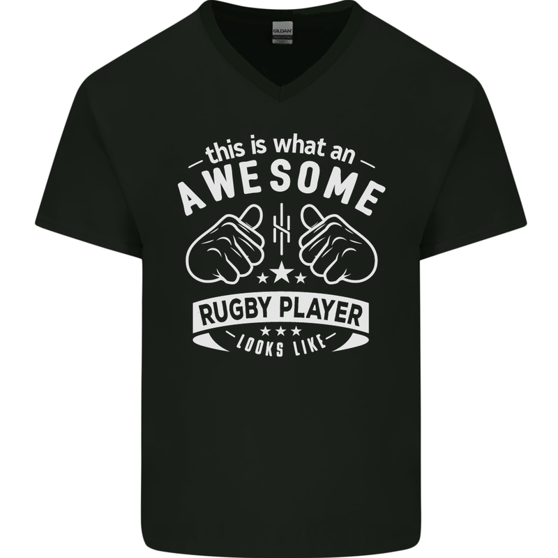 An Awesome Rugby Player Looks Like Union Mens V-Neck Cotton T-Shirt Black