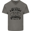 An Awesome Rugby Player Looks Like Union Mens V-Neck Cotton T-Shirt Charcoal