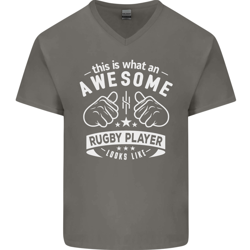 An Awesome Rugby Player Looks Like Union Mens V-Neck Cotton T-Shirt Charcoal