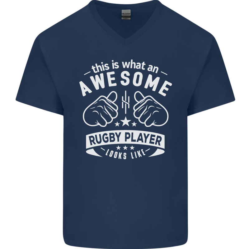 An Awesome Rugby Player Looks Like Union Mens V-Neck Cotton T-Shirt Navy Blue