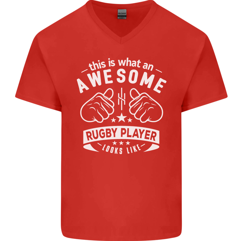An Awesome Rugby Player Looks Like Union Mens V-Neck Cotton T-Shirt Red