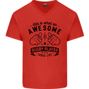 An Awesome Rugby Player Looks Like Union Mens V-Neck Cotton T-Shirt Red
