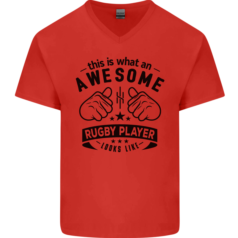 An Awesome Rugby Player Looks Like Union Mens V-Neck Cotton T-Shirt Red