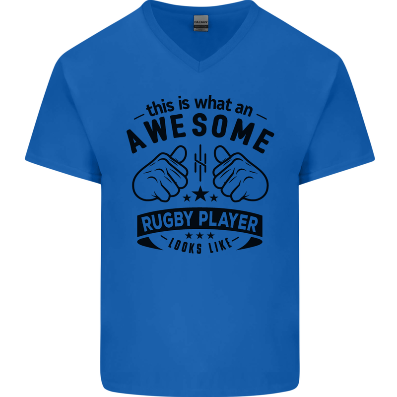 An Awesome Rugby Player Looks Like Union Mens V-Neck Cotton T-Shirt Royal Blue