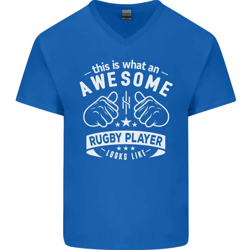 An Awesome Rugby Player Looks Like Union Mens V-Neck Cotton T-Shirt Royal Blue