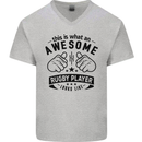 An Awesome Rugby Player Looks Like Union Mens V-Neck Cotton T-Shirt Sports Grey