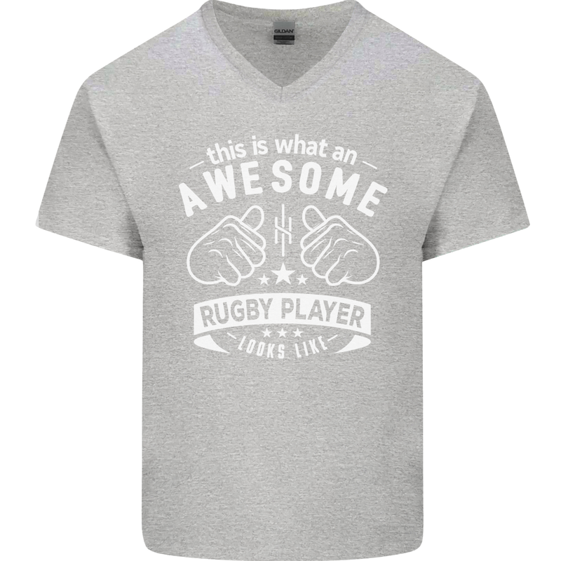 An Awesome Rugby Player Looks Like Union Mens V-Neck Cotton T-Shirt Sports Grey