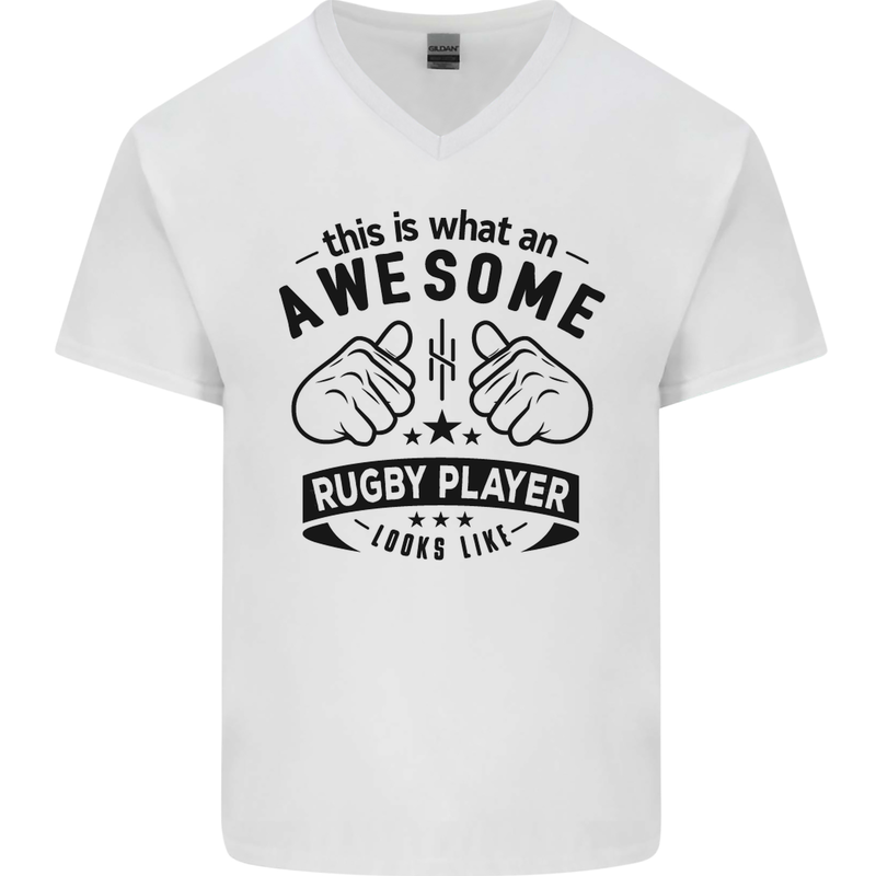 An Awesome Rugby Player Looks Like Union Mens V-Neck Cotton T-Shirt White
