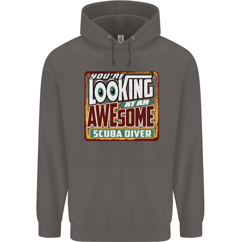 An Awesome Scuba Diver Mens 80% Cotton Hoodie Charcoal