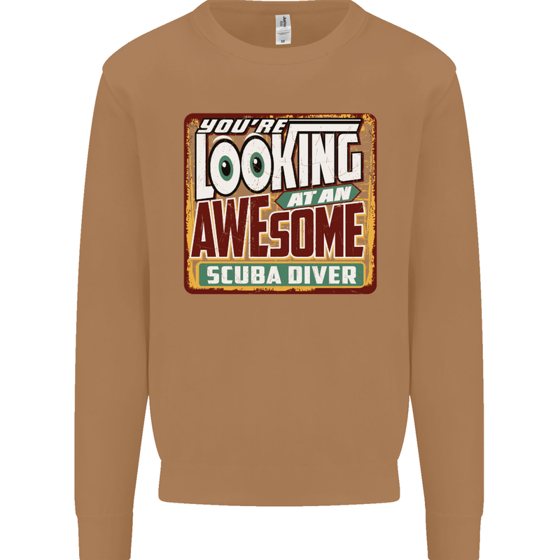An Awesome Scuba Diver Mens Sweatshirt Jumper Caramel Latte