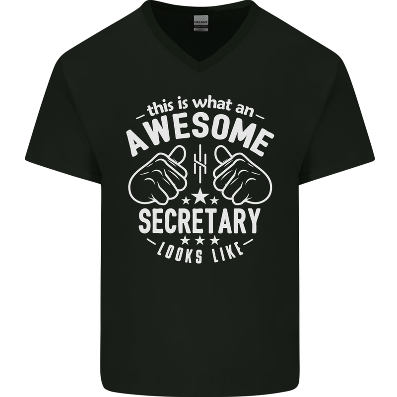 An Awesome Secretary Looks Like Mens V-Neck Cotton T-Shirt Black
