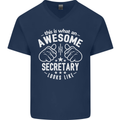 An Awesome Secretary Looks Like Mens V-Neck Cotton T-Shirt Navy Blue