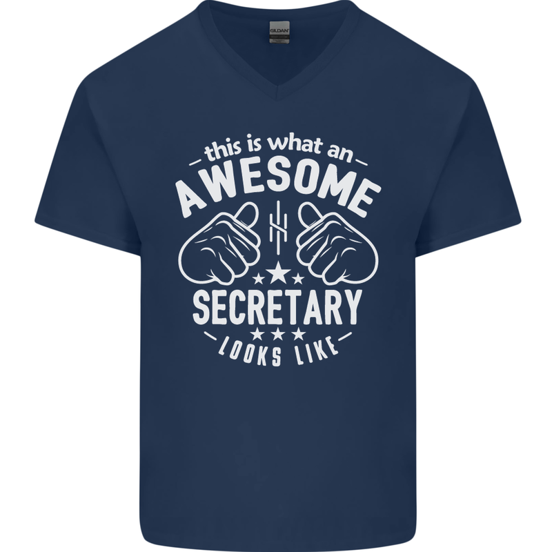 An Awesome Secretary Looks Like Mens V-Neck Cotton T-Shirt Navy Blue