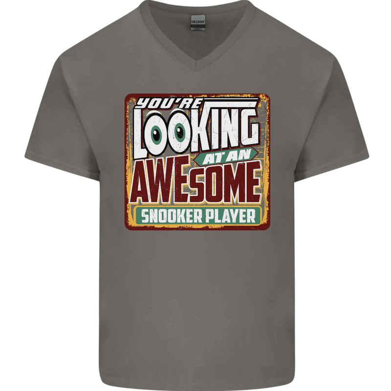 An Awesome Snooker Player Mens V-Neck Cotton T-Shirt Charcoal
