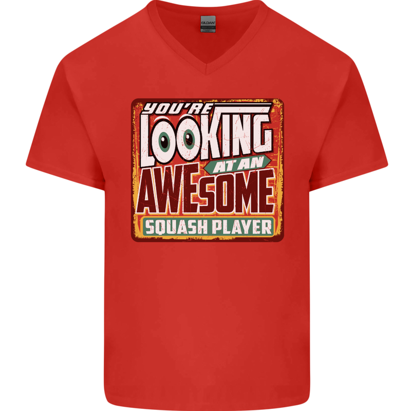 An Awesome Squash Player Mens V-Neck Cotton T-Shirt Red