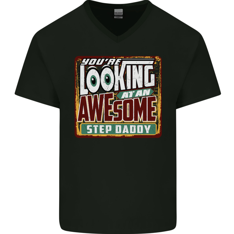 An Awesome Step Daddy Stepddaddy Mens V-Neck Cotton T-Shirt Black