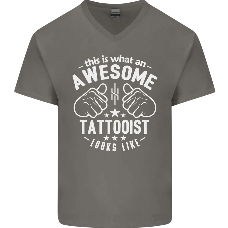 An Awesome Tattooist Looks Like Mens V-Neck Cotton T-Shirt Charcoal