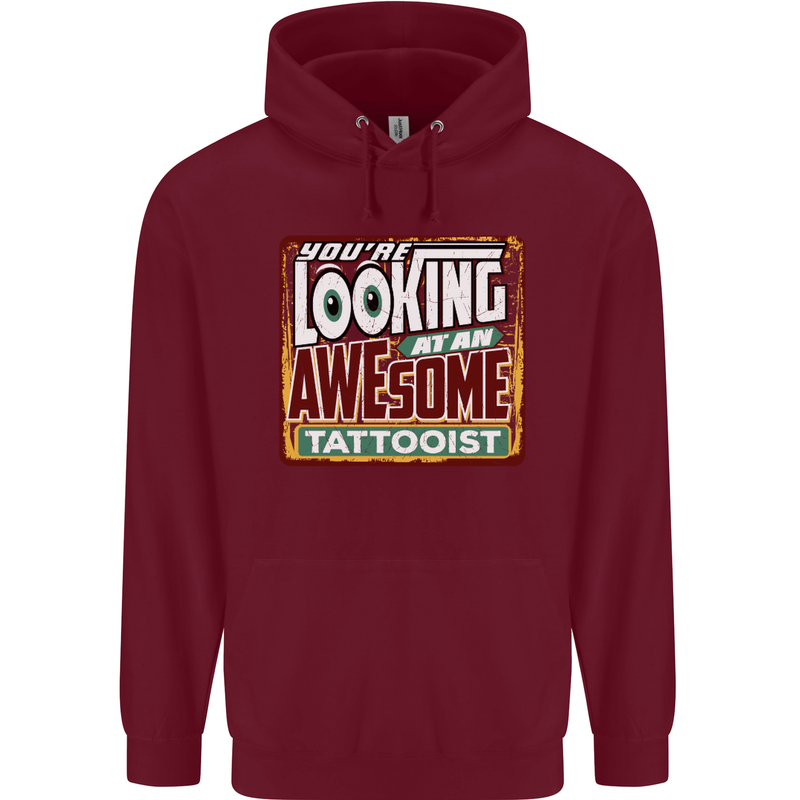 An Awesome Tattooist Mens 80% Cotton Hoodie Maroon