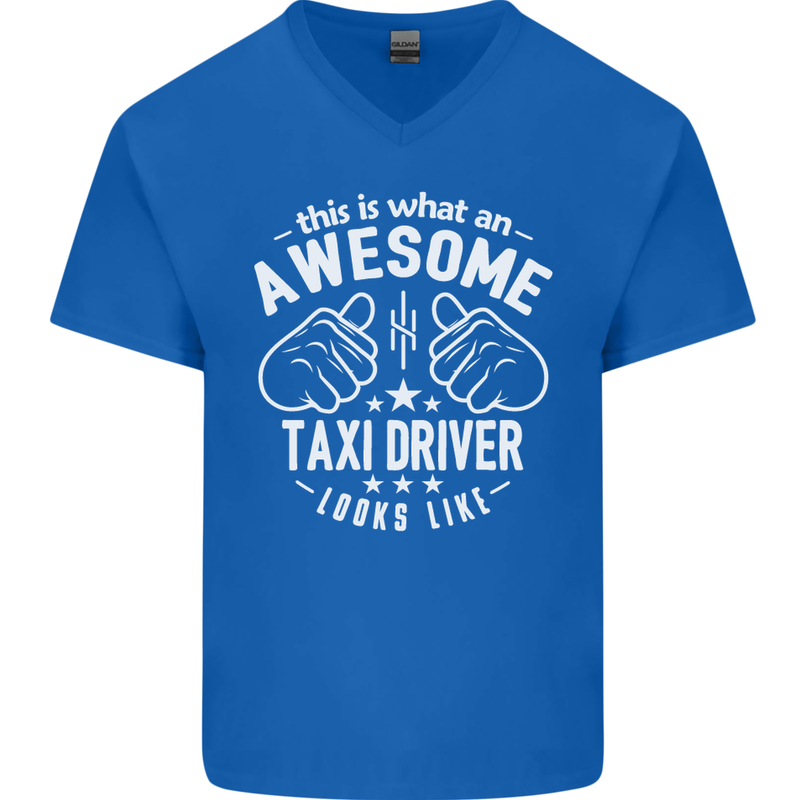 An Awesome Taxi Driver Looks Like Mens V-Neck Cotton T-Shirt Royal Blue