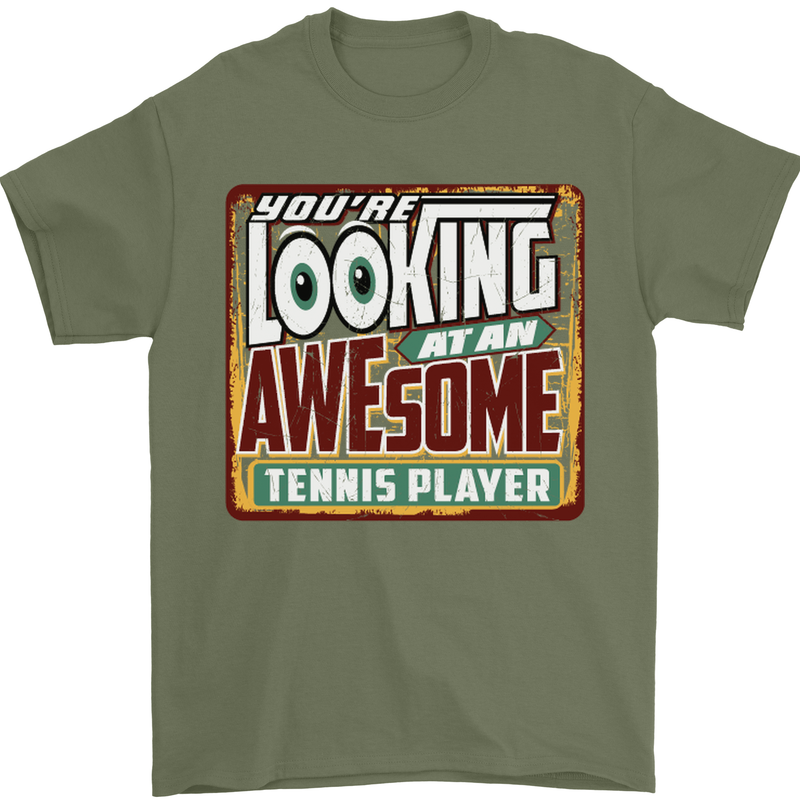 An Awesome Tennis Player Mens T-Shirt Cotton Gildan Military Green