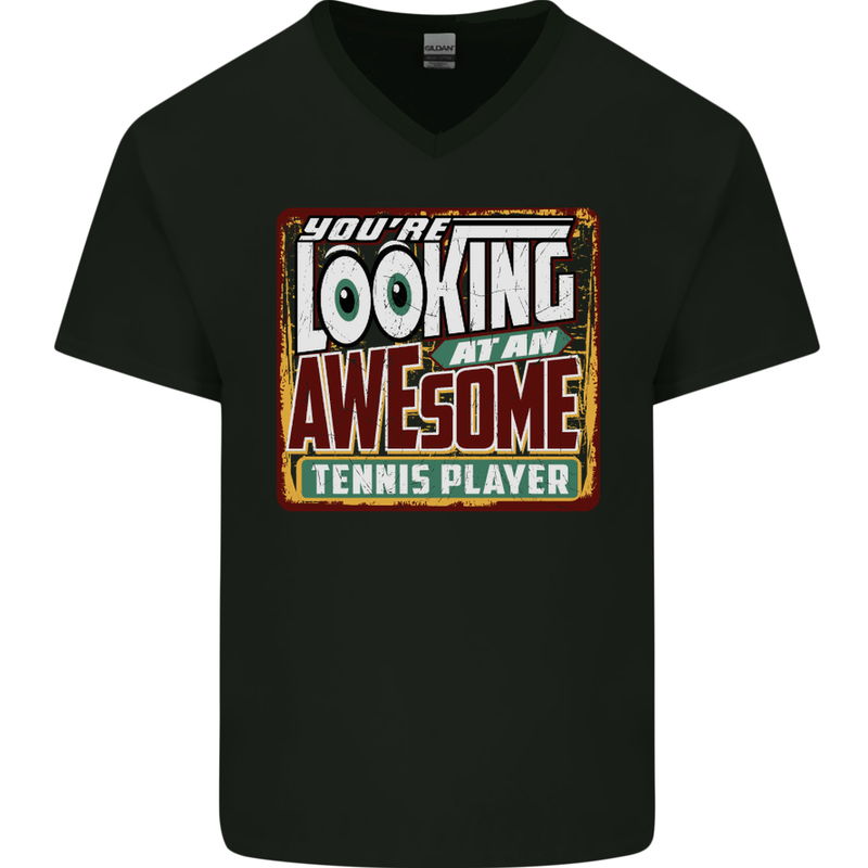 An Awesome Tennis Player Mens V-Neck Cotton T-Shirt Black