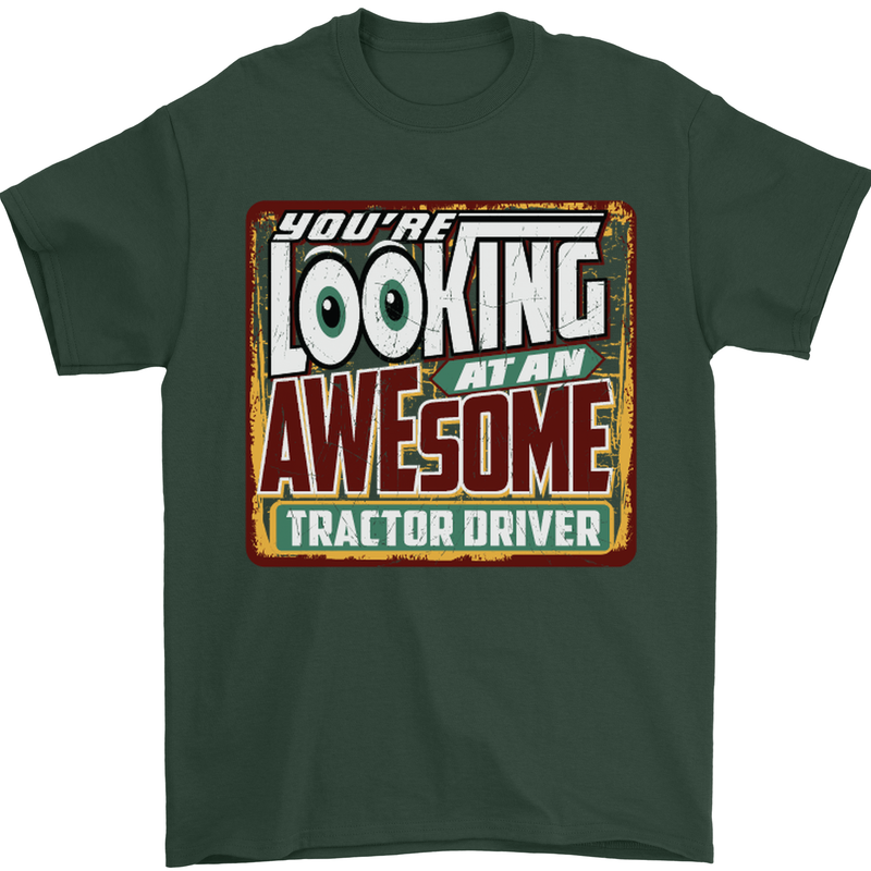 An Awesome Tractor Driver Farmer Farming Mens T-Shirt Cotton Gildan Forest Green