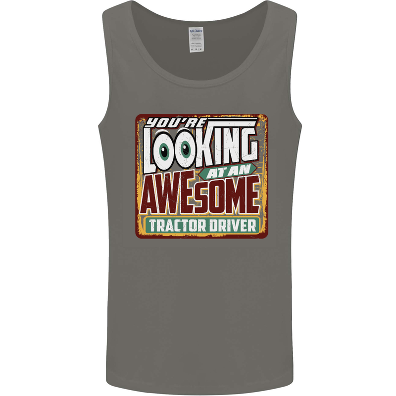 An Awesome Tractor Driver Farmer Farming Mens Vest Tank Top Charcoal