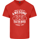 An Awesome Tractor Driver Looks Like Mens V-Neck Cotton T-Shirt Red