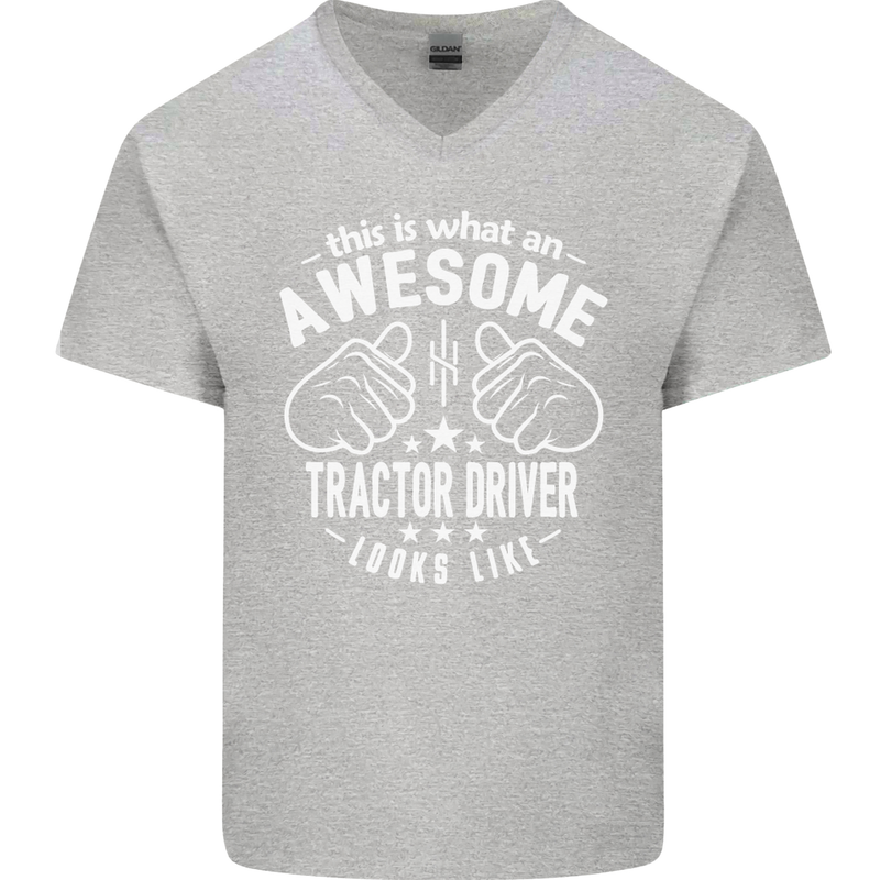 An Awesome Tractor Driver Looks Like Mens V-Neck Cotton T-Shirt Sports Grey